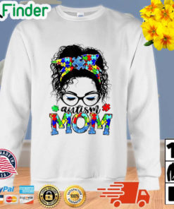 Autism Mom Puzzle Pieces Ribbon Messy Bun Hair Sweatshirt