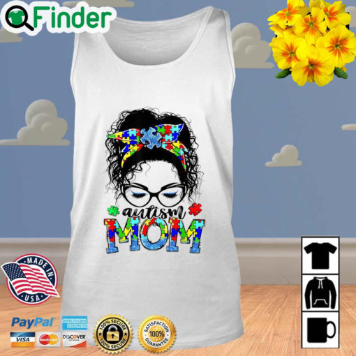 Autism Mom Puzzle Pieces Ribbon Messy Bun Hair Tank Top