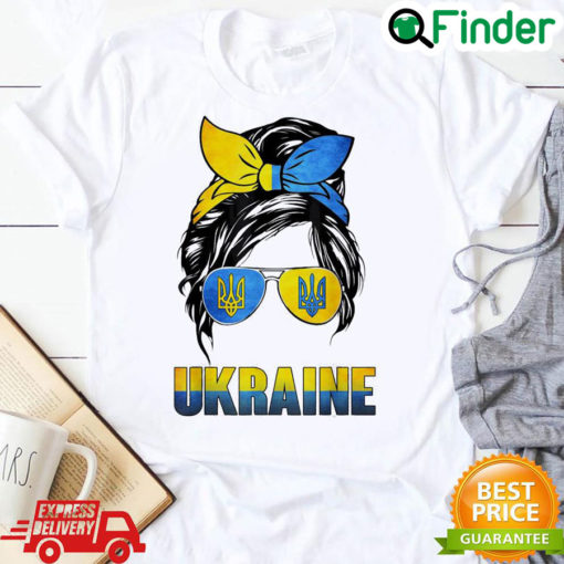 Awesome ukraine Messy Bun Wearing Ukraine Flag Glasses Peace Ukraine T Shirt