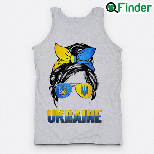 Awesome ukraine Messy Bun Wearing Ukraine Flag Glasses Peace Ukraine Tank Top