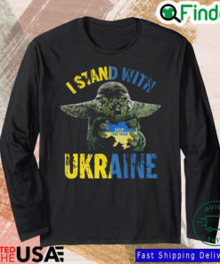 Baby Yoda Hug Ukraine stop war I stand with Ukraine Long Sleeve