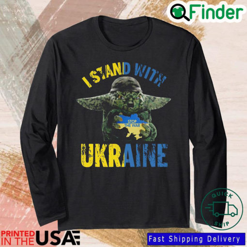 Baby Yoda Hug Ukraine stop war I stand with Ukraine Long Sleeve