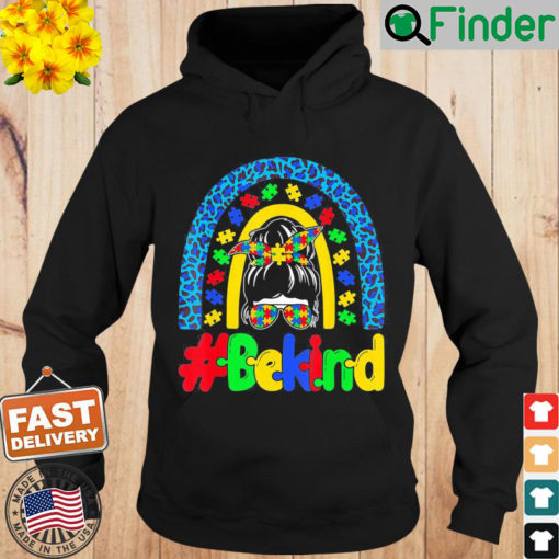 Be Kind Autism Awareness Rainbow Messy Bun Girl Mothers Day Hoodie