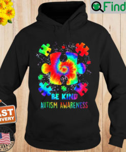 Be Kind Puzzle Pieces Tie Dye Autism Awareness Hoodie