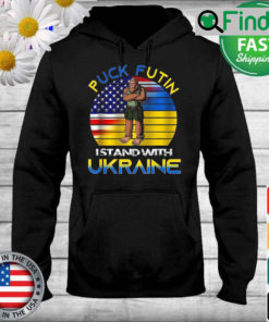 Bigfoot Puck Futin I Stand With Ukraine and USA Flag Vintage Hoodie