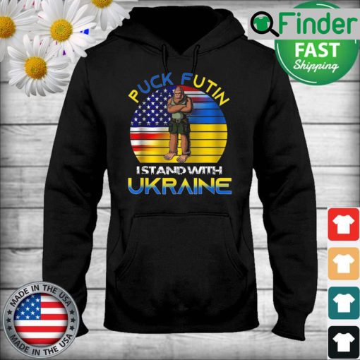 Bigfoot Puck Futin I Stand With Ukraine and USA Flag Vintage Hoodie