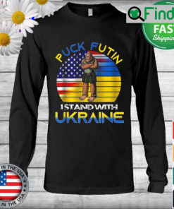 Bigfoot Puck Futin I Stand With Ukraine and USA Flag Vintage Long Sleeve