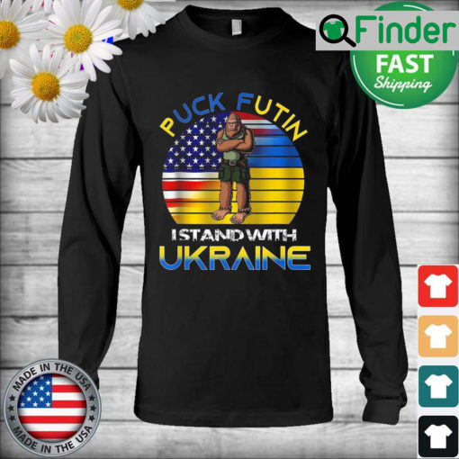 Bigfoot Puck Futin I Stand With Ukraine and USA Flag Vintage Long Sleeve