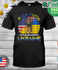 Bigfoot Puck Futin I Stand With Ukraine and USA Flag Vintage Shirt