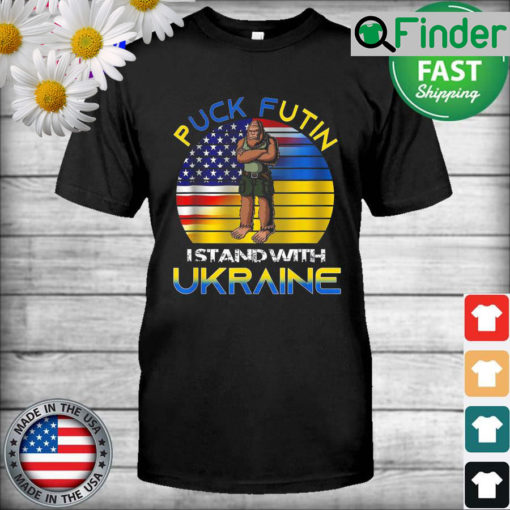 Bigfoot Puck Futin I Stand With Ukraine and USA Flag Vintage Shirt