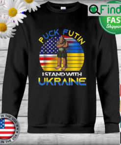 Bigfoot Puck Futin I Stand With Ukraine and USA Flag Vintage Sweatshirt