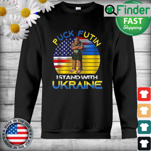 Bigfoot Puck Futin I Stand With Ukraine and USA Flag Vintage Sweatshirt