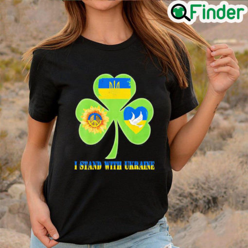 Funny Stop Russian Pattys Day Shamrock Heart Peace Ukraine Flag Dove Sunflower Shirt