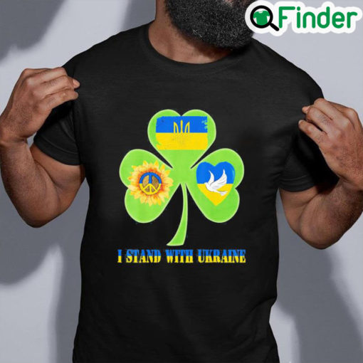 Funny Stop Russian Pattys Day Shamrock Heart Peace Ukraine Flag Dove Sunflower T Shirt