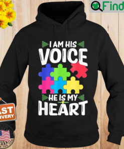 I Am His Voice He Is My Heart Shirts Puzzle Autism Awareness Hoodie