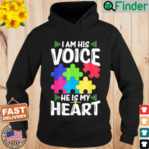 I Am His Voice He Is My Heart Shirts Puzzle Autism Awareness Hoodie