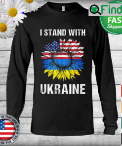 I Stand With Ukraine Flag American Sunflower Ukrainian Long Sleeve