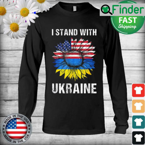 I Stand With Ukraine Flag American Sunflower Ukrainian Long Sleeve