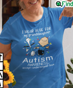 I Wear Blue For My Granddaughter Autism Awareness Charlie And Snoopy Shirt