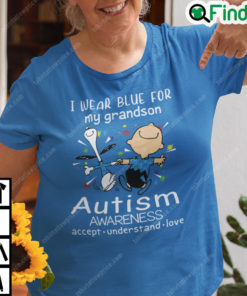 I Wear Blue For My Grandson Autism Awareness Charlie And Snoopy Shirt