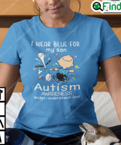 I Wear Blue For My Son Autism Awareness Charlie And Snoopy Shirt
