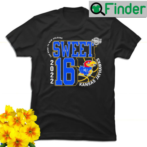 Kansas Jayhawks March Madness 2022 NCAA Mens Basketball Sweet 16 the road to New Orleans shirt