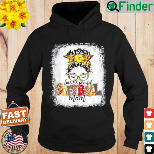 Loud Proud Baseball Mom Messy Bun Hair Leopard Bleached Hoodie