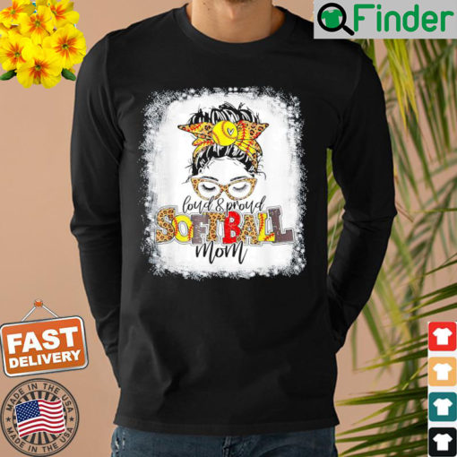 Loud Proud Baseball Mom Messy Bun Hair Leopard Bleached Shirt