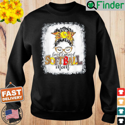 Loud Proud Baseball Mom Messy Bun Hair Leopard Bleached Sweatshirt