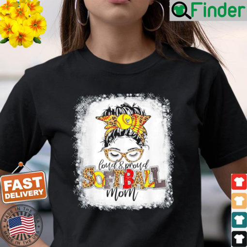 Loud Proud Baseball Mom Messy Bun Hair Leopard Bleached T Shirt