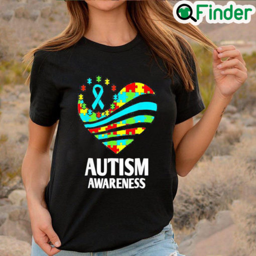 Nice Autism Awareness Women Heart Support Autistic Month Shirt