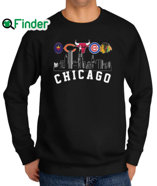 Official chicago Fire FC and Chicago Bear and Chicago Bulls and Chicago Cubs and Chicago Blackhawks Chicago City Sweatshirt