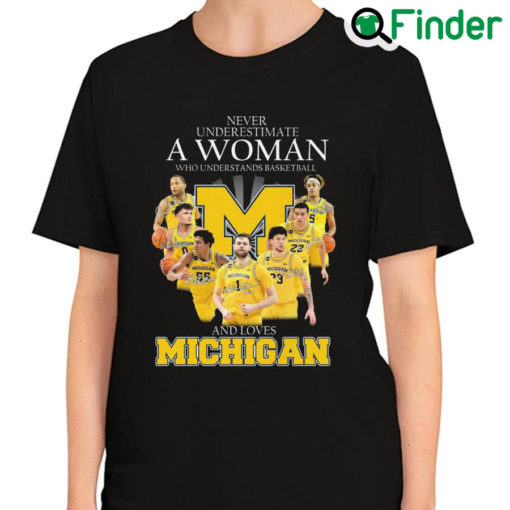 Original official 2022 Never underestimate a Woman who understands basketball and loves Michigan Signatures T Shirt