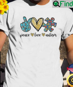 Peace Love Autism Peace Hand Heart Puzzle T Shirt