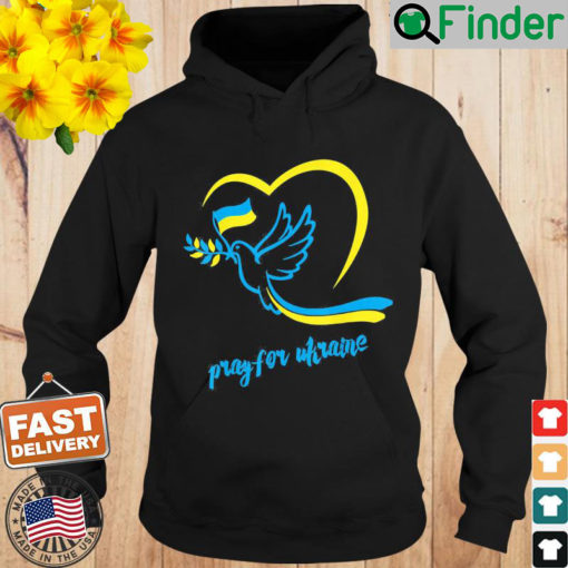 Pray For Ukraine. Peace Dove Pigeon Love Flag Heart Peace Ukraine Hoodie