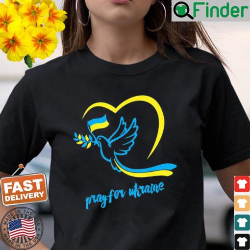 Pray For Ukraine. Peace Dove Pigeon Love Flag Heart Peace Ukraine Shirt