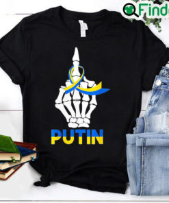 Skeleton Hand Ukraine Puck Futin Ukraine Ribbon Flag Peace Ukraine T Shirt