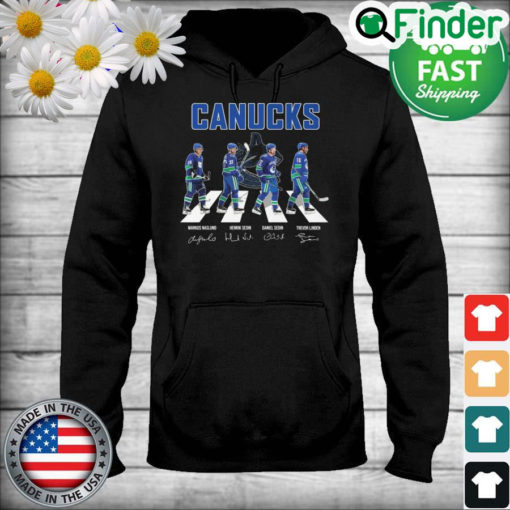 The Canucks Markus Naslund Henrik Sedin Daniel Sedin Trevor Linvor Linden Abbey Road Signautres Hoodie