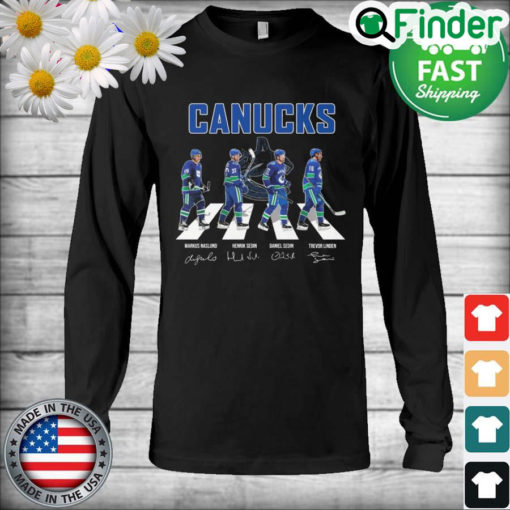 The Canucks Markus Naslund Henrik Sedin Daniel Sedin Trevor Linvor Linden Abbey Road Signautres Long Sleeve