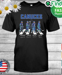 The Canucks Markus Naslund Henrik Sedin Daniel Sedin Trevor Linvor Linden Abbey Road Signautres Shirt