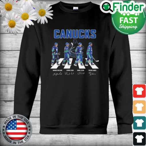 The Canucks Markus Naslund Henrik Sedin Daniel Sedin Trevor Linvor Linden Abbey Road Signautres Sweatshirt