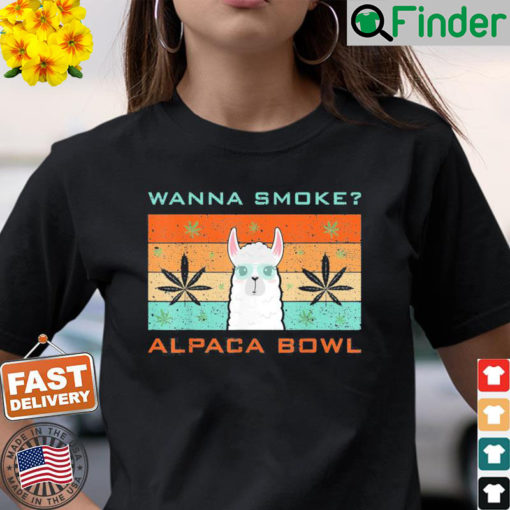 Wanna Smoke Alpaca Bowl Cannabis Weed Retro T Shirt