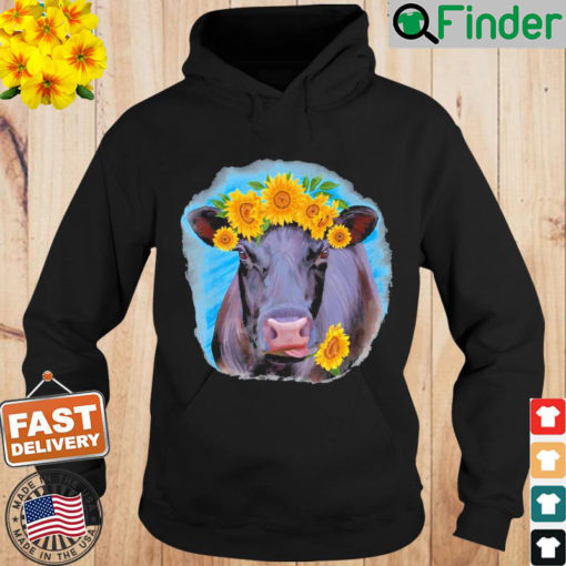 Western Country Farm Farmer Black Cow Angus Cow Sunflowers Hoodie
