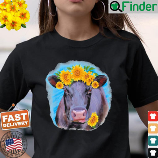 Western Country Farm Farmer Black Cow Angus Cow Sunflowers T Shirt
