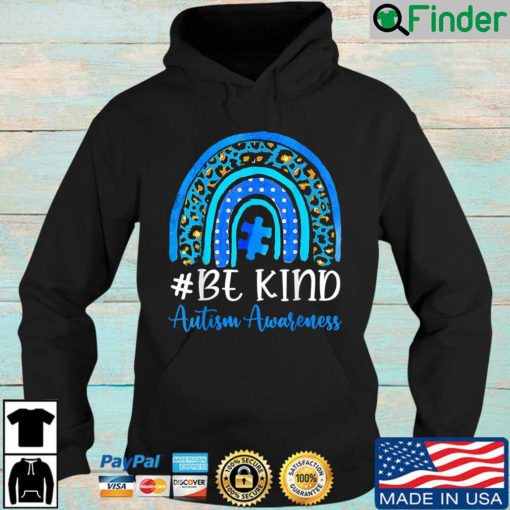 Be Kind Autism Awareness Women Girls Leopard Rainbow Print Hoodie