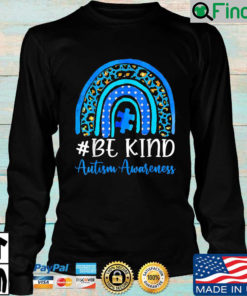 Be Kind Autism Awareness Women Girls Leopard Rainbow Print Sweatshirt