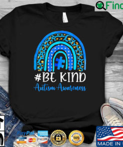 Be Kind Autism Awareness Women Girls Leopard Rainbow Print T Shirt