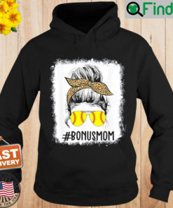 Bleached Softball Bonus Mom Life Leopard Messy Bun Game Day Hoodie