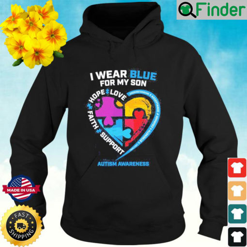 I Wear Blue For My Son Autism Awareness Puzzle Heart Hoodie