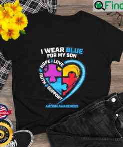 I Wear Blue For My Son Autism Awareness Puzzle Heart Shirt